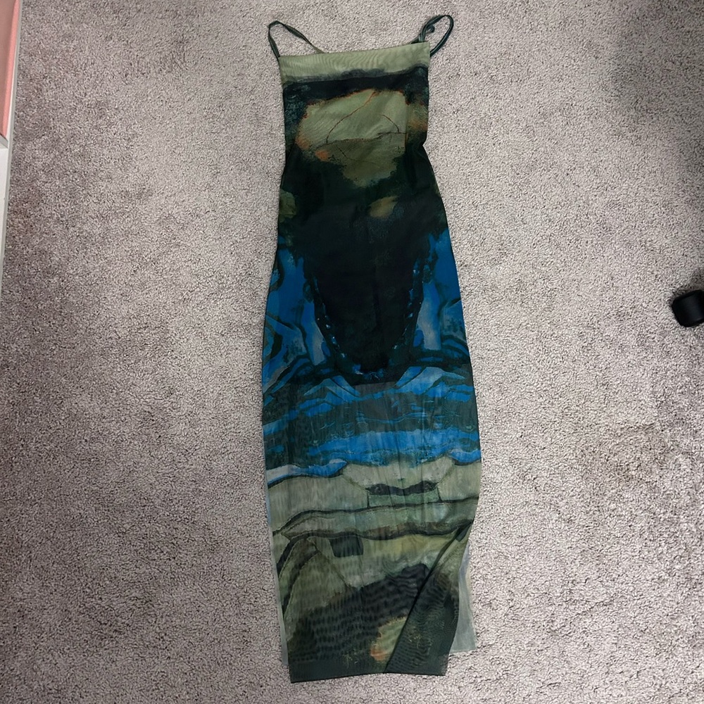 Elegant Blue and Green Women's Dress